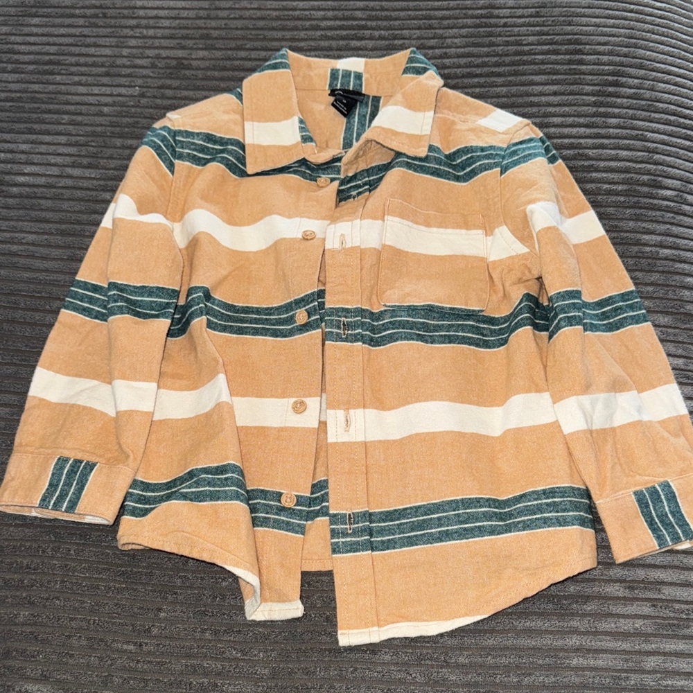 Art Class Striped Tan and Green Button-Up Jacket